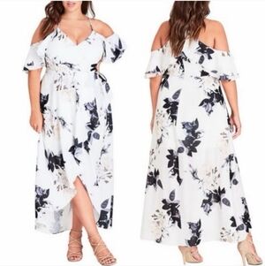 City Chic Delicate Ruffle Maxi Dress Floral size 18 (M)